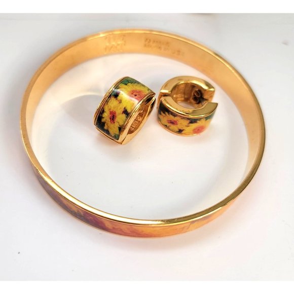 Gold Monet Sunflower Bangle Bracelet and Post Earrings Set by The Met Dh807 - Picture 7 of 14